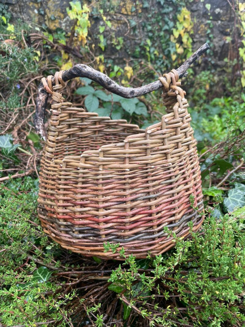 Asymmetrical basket with gorse wooden handle