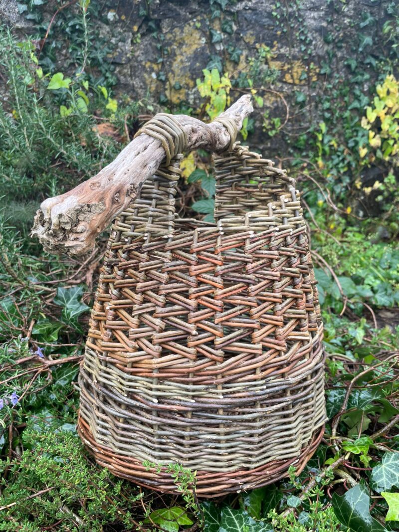 Asymmetrical Basket with Zig Zag Weave and Wooden Handle - Image 4